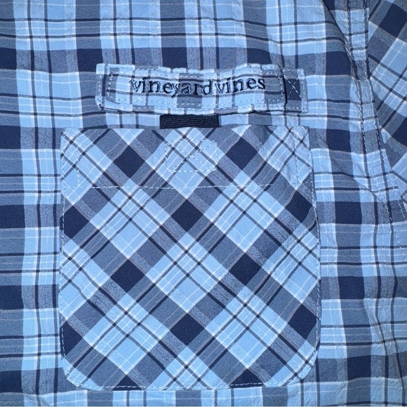 Vineyard Vines Performance Harbor Shirt Boys Kids Sz 16 Large Blue Plaid Fishing - Picture 4 of 9